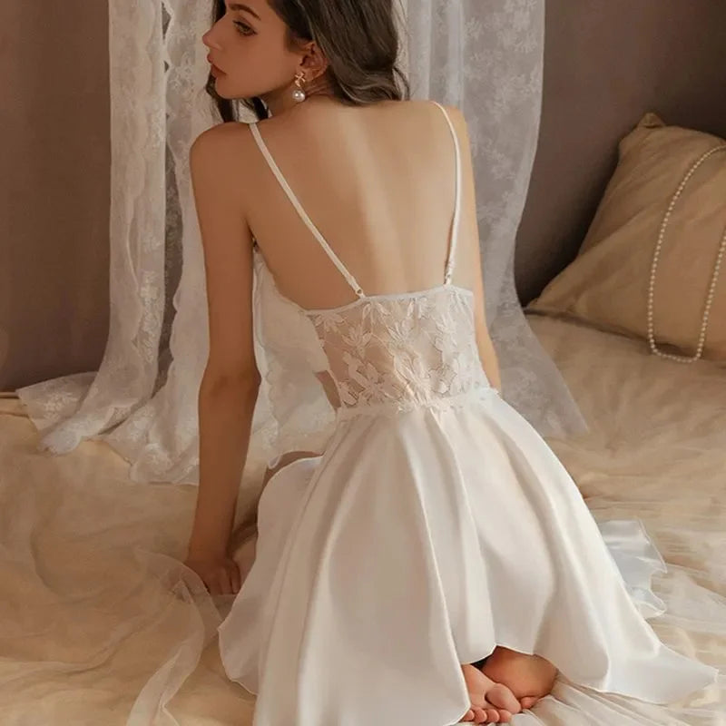 2025 Butterfly Sleepwear Women's Chest Mat Lace Sexy Bareback Strap Sleeping Skirt Home Clothes Outer Robe Set Lady 2-piece Set
