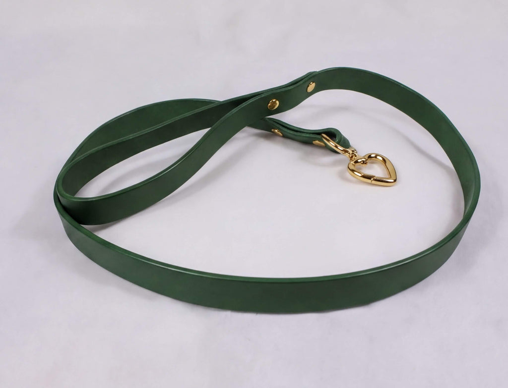 Black BDSM Leather Leash 90 cm – Heart Snap Hook Bondage Lead