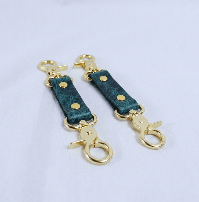 BDSM Connectors Green Leather Strap with Gold Hardware