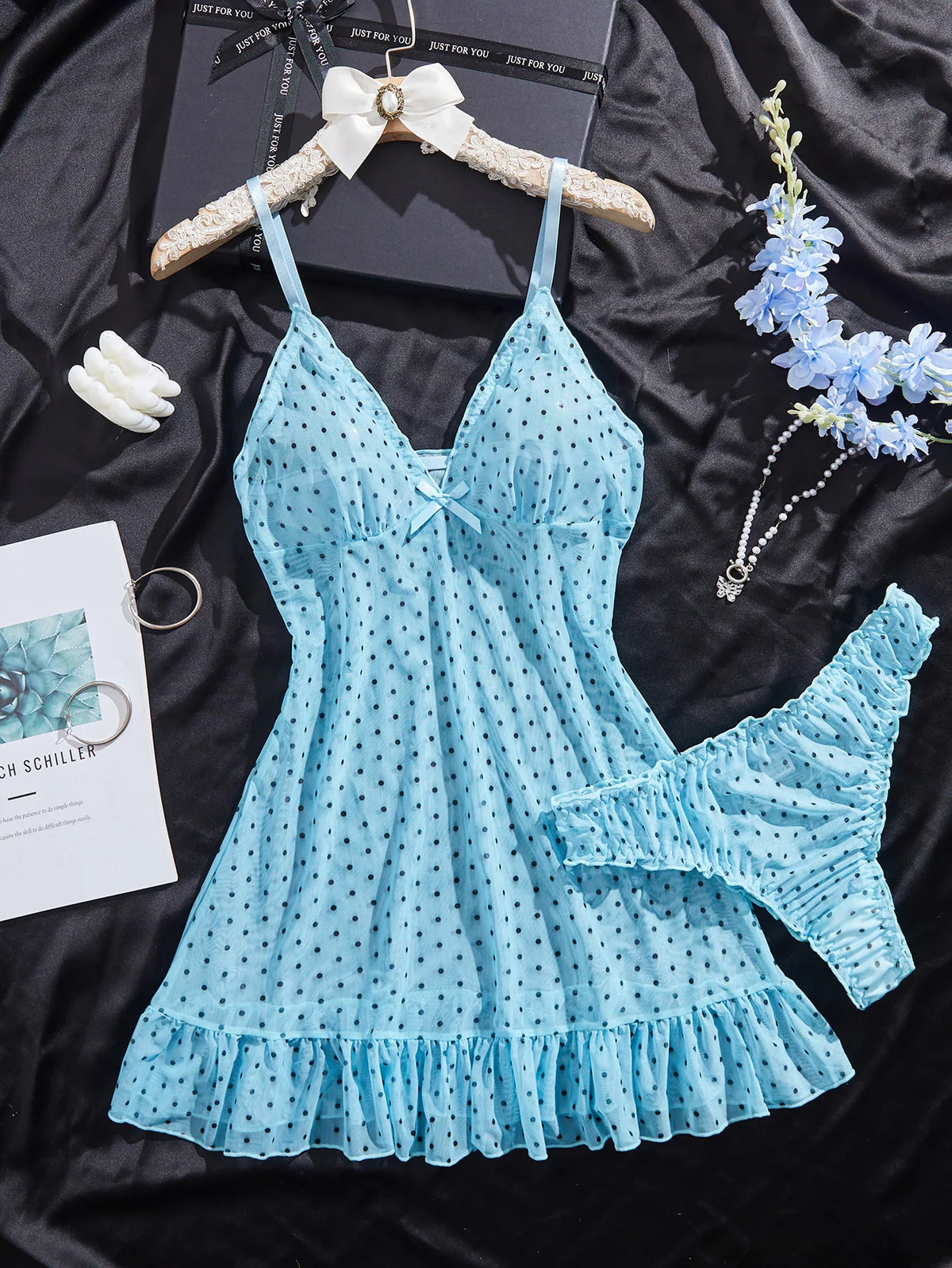 V-neck Luxury Pajama Set With Thong Women Nightgown For Sleeping Hot Femme Sleepwear Summer Sleeveless Sleep Dress Holiday Gifts