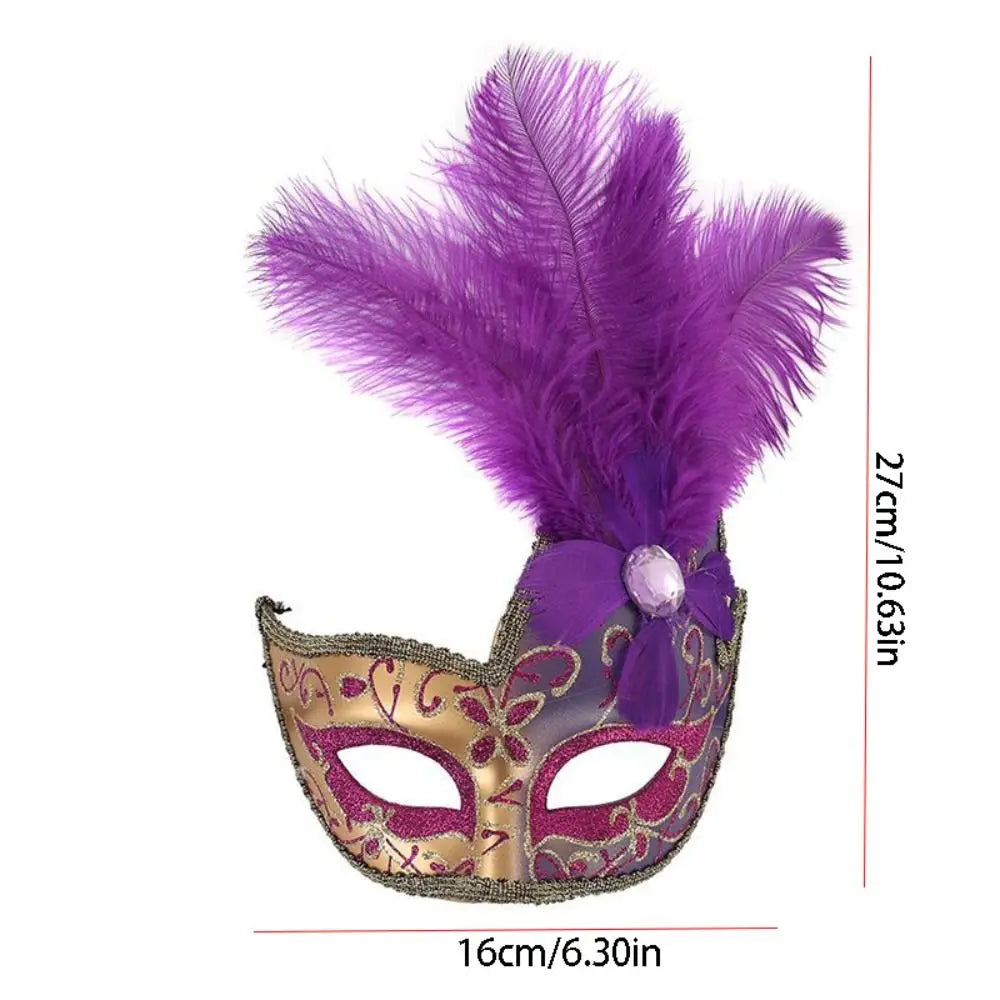 Rhinestone Half-Face Lace Mask Multicolor Seductive Style Feather Mask Cosplay Masquerade Halloween Festival Party Mask Ladies