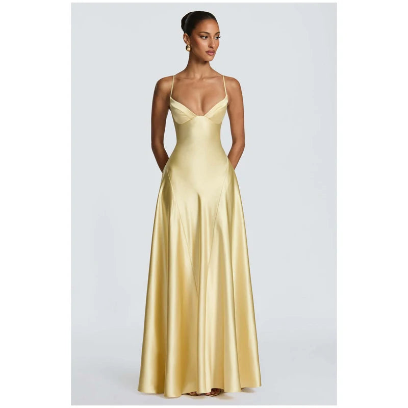 Elegant Scarf Collar Sling Women Summer Dress Solid Sleeveless Off-shoulder Slim Maxi Dresses 2026 Lady Chic Evening Party Gown