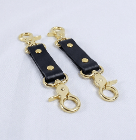 BDSM Connectors Black Leather Strap with Gold Hardware