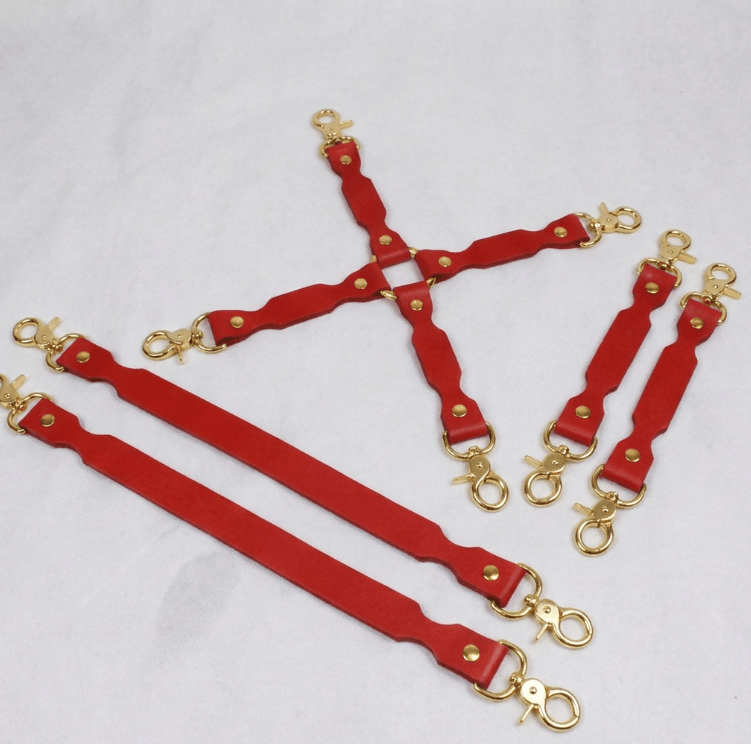 BDSM Connector Set Red Leather Bondage Connectors