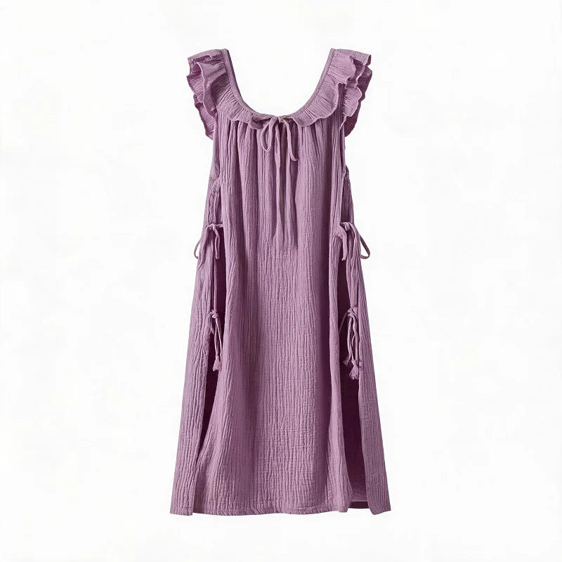 Women Sexy Side Open Split Purple Dresses Sleeveless Summer Breathable Lounge Nightgowns Exposed Play Easy Nightout Sleepshirts