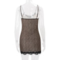 Lace Trim Leopard Nightdress V Neck Sling Backless Split Slip Sleep Dress Women's Sleepwear Dresses