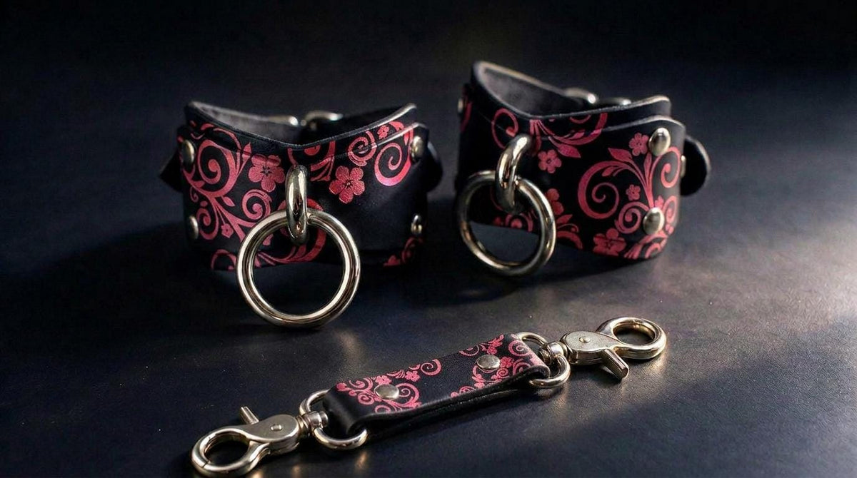 Floral Bdsm Cuffs, Floral Leather Wrist Restraints For Couples Set