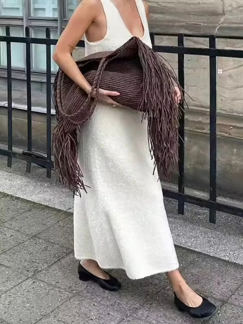 Casual Tassel Woven Women Shoulder Bags Handmade Fringe Lady Handbags Summer Beach Large Tote Bag Big Shopper Purse for Vacation