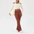 Women Sexy Off Shoulder Yoga Top Long Sleeve Gym Running Top Solid Quick-Dry Sport Workout Shirt