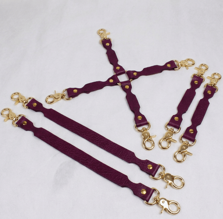 BDSM Connector Set Green Leather Bondage Connectors