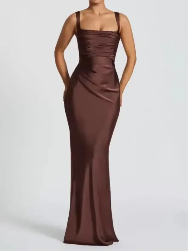 Elegant Scarf Collar Sling Women Summer Dress Solid Sleeveless Off-shoulder Slim Maxi Dresses 2026 Lady Chic Evening Party Gown