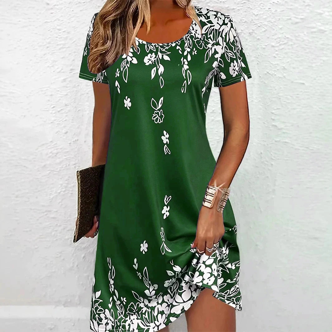 Elegant Floral Pattern Women Mini Dresses Summer Short Sleeve Street 3d Flower Printed Ladies Dress 3XL Plus Size Casual Dress