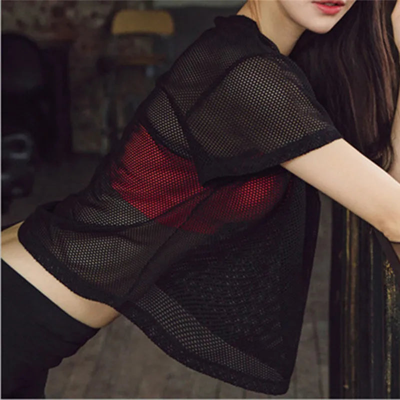 Women's Mesh Yoga Shirt Sexy Short Sleeve T-Shirt Sport Top Blouse Cover Up Quick Dry Gym Clothes Running Fitness Tank Sportwear