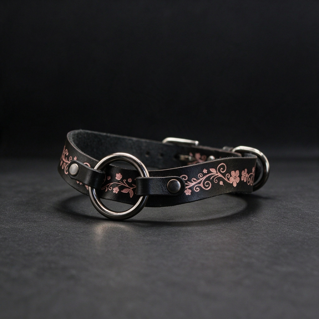 Floral Leather Choker | Leather BDSM Collar Day Submissive Collar