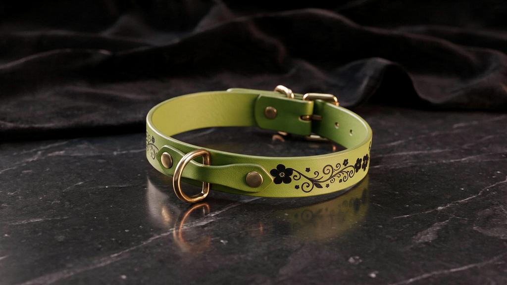 Floral Bdsm Collar, Leather Sub Collar – Gold Hardware Sub Collar