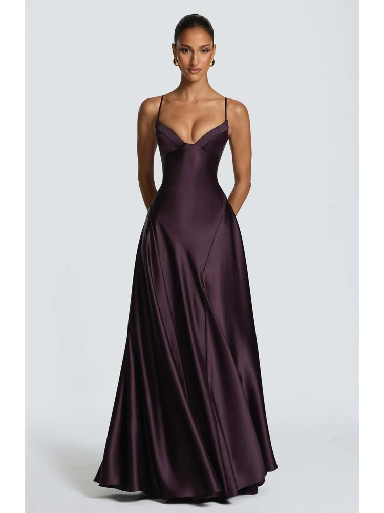 Elegant Scarf Collar Sling Women Summer Dress Solid Sleeveless Off-shoulder Slim Maxi Dresses 2026 Lady Chic Evening Party Gown
