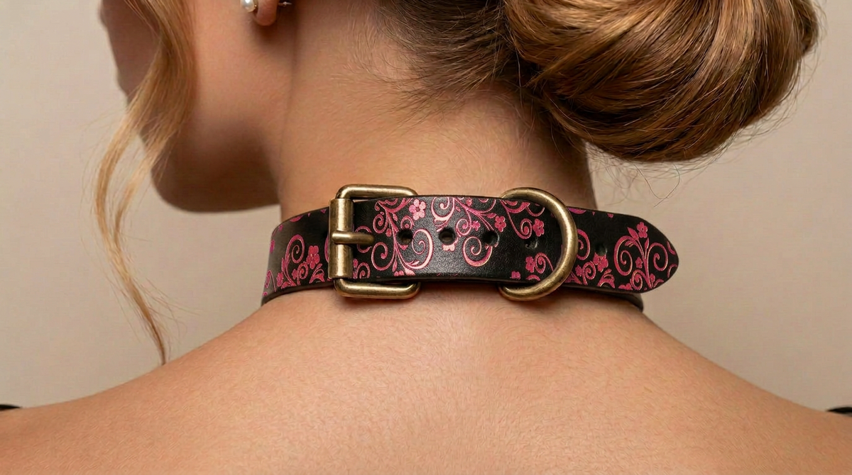 Floral BDSM Collar Leather Choker Sub Choker– Fetish Collar