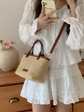 Summer Vacation Women's Beach Straw Shoulder Bag Retro Design Ladies Portable Crossbody Bags Knot Basket Woven Tote Handbags