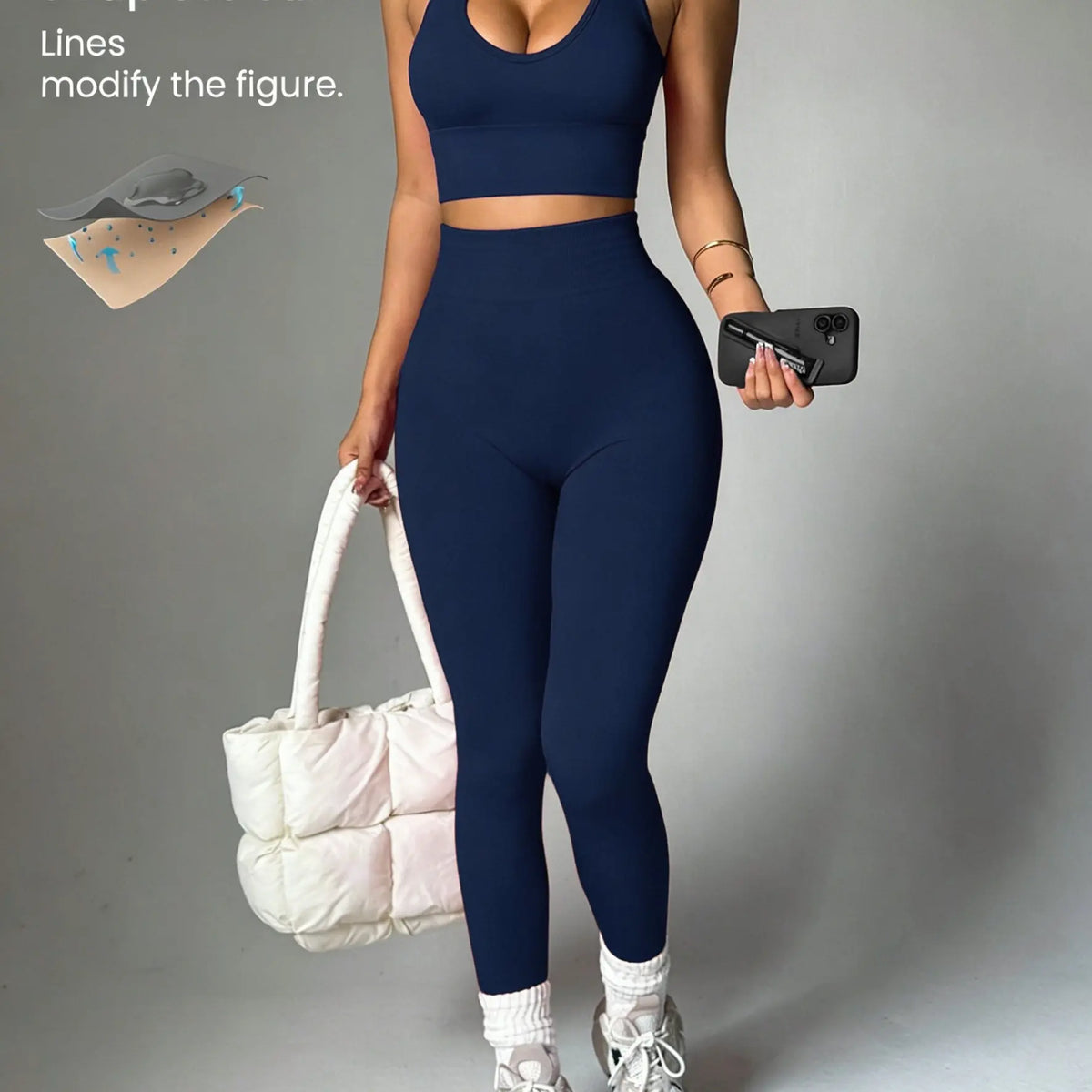 2pcs Solid Color Fashionable Versatile Women's Sportswear Set, Sexy Halter-neck Sports Tank Top + High-waisted Leggings,