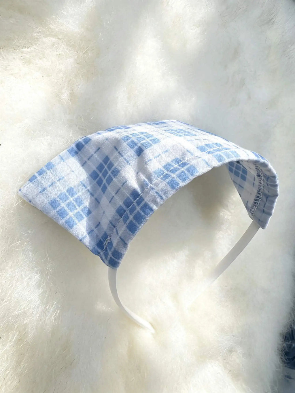 Women's Sexy Sweet Blue Plaid Maid Lace Trim Mini Dress with Headband for Role Play Lingerie Nightwear Party