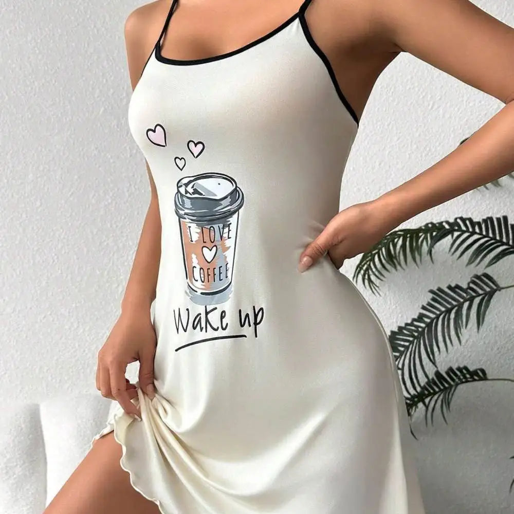 Floral Print Women Sling Dress Casual Short Skirt Sexy Sleepwear Summer Nightgown Breathable Milk Silk Loungewear Pajama Set