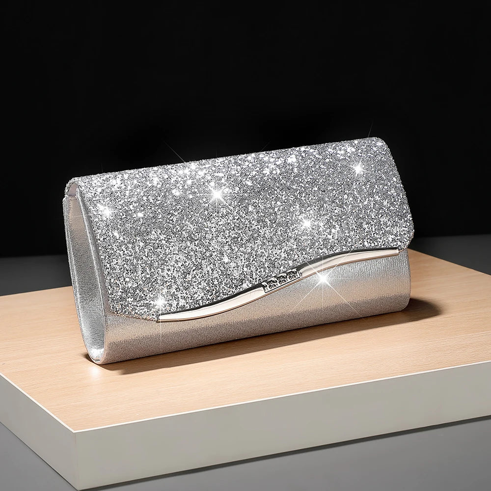 New metallic sequin evening bag - elegant lady-style banquet party dress handbag - fashionable chain strap cross-body bag