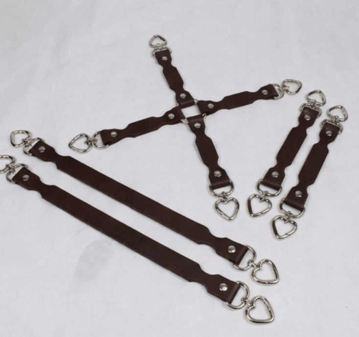 BDSM Restraint Connector Set Marble Purple Leather with Heart Rings