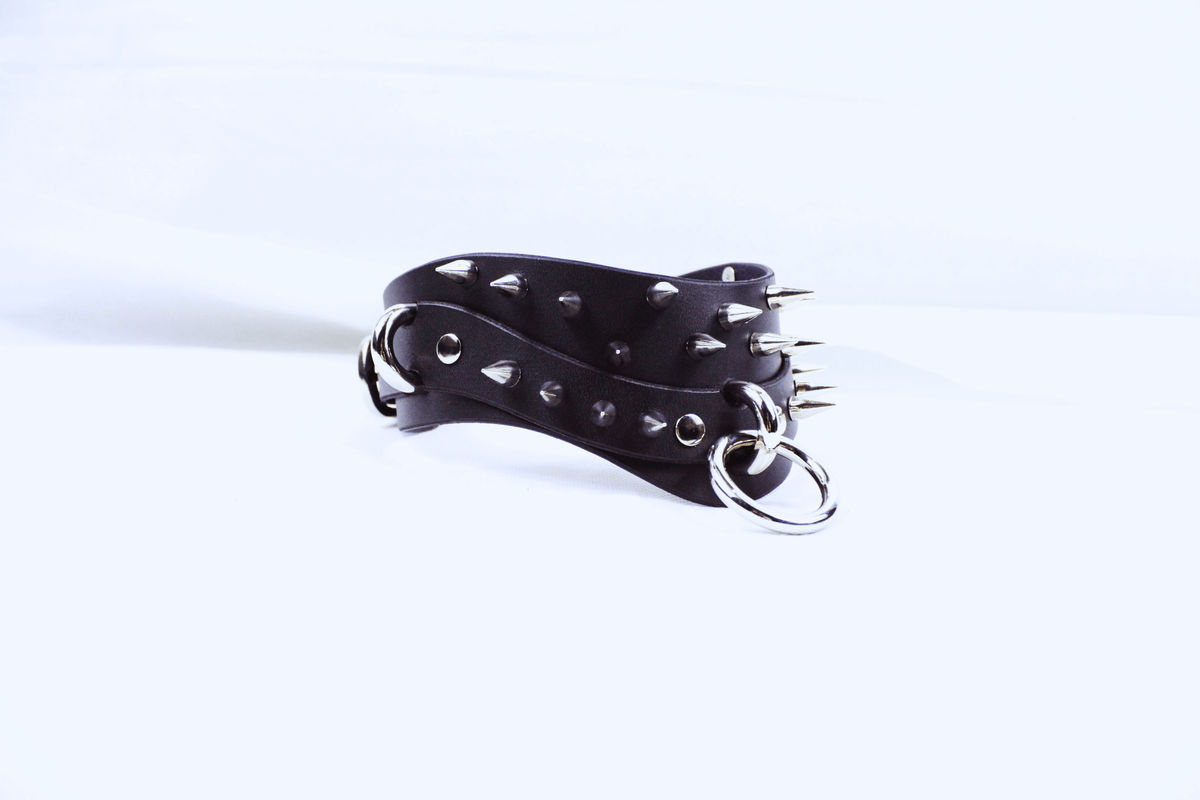 Black Spiked BDSM Collar – Wide Gothic Posture Submissive Choker