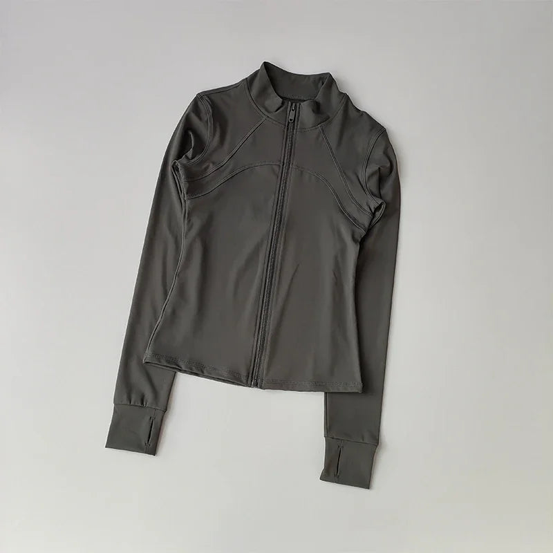 Outdoor Sports Long Sleeved Women Slim Yoga Clothes Quick Dry Zipper Cardigan Stand Up Collar Jacket Running Fitness Jacket Top