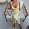 Women Elegant Satin Dresses Lady Sexy Backless Sleeveless Long Dress Solid Color 2026 Summer Female Party Evening Slim Dresses