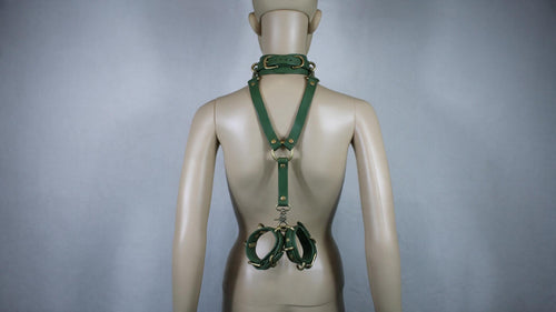 Bdsm Collar Cuffs Set – 3-Way Connector With Leather Cuffs