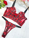 Red Flower Lingerie Set