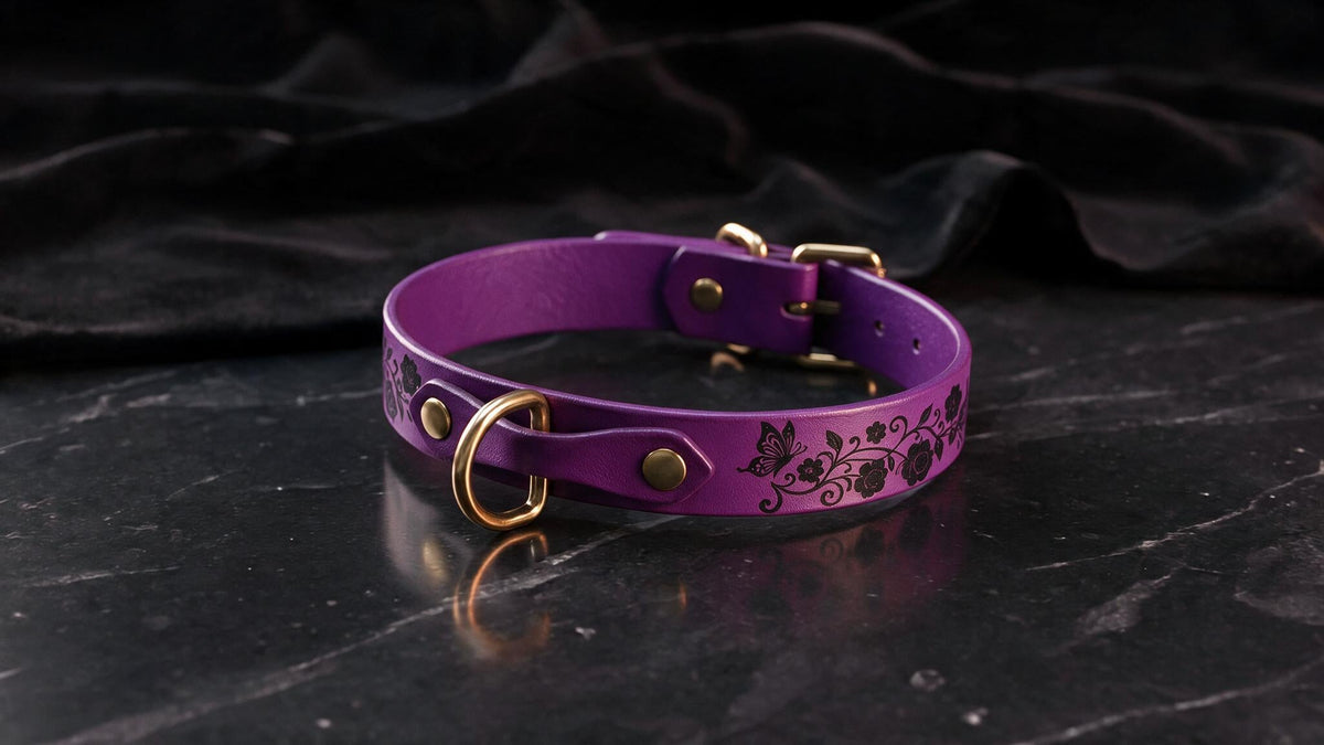 Floral BDSM Collar | Sub Collar With Butterflies & Flowers Brass.