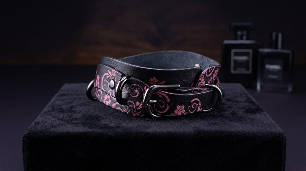 Floral BDSM Collar, Handmade Italian Leather Sub Collar, Keepsake