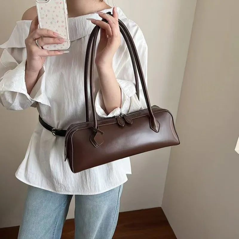 Vintage Long Shoulder Bag Women Shoulder Bag Luxury PU Leather Ladies Handbag Female Commuter Shopping Underarm Bag