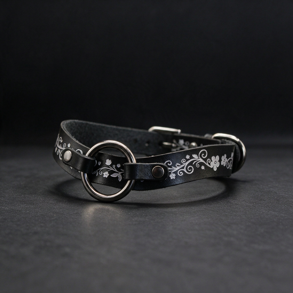 Floral Leather Choker | Leather BDSM Collar Day Submissive Collar