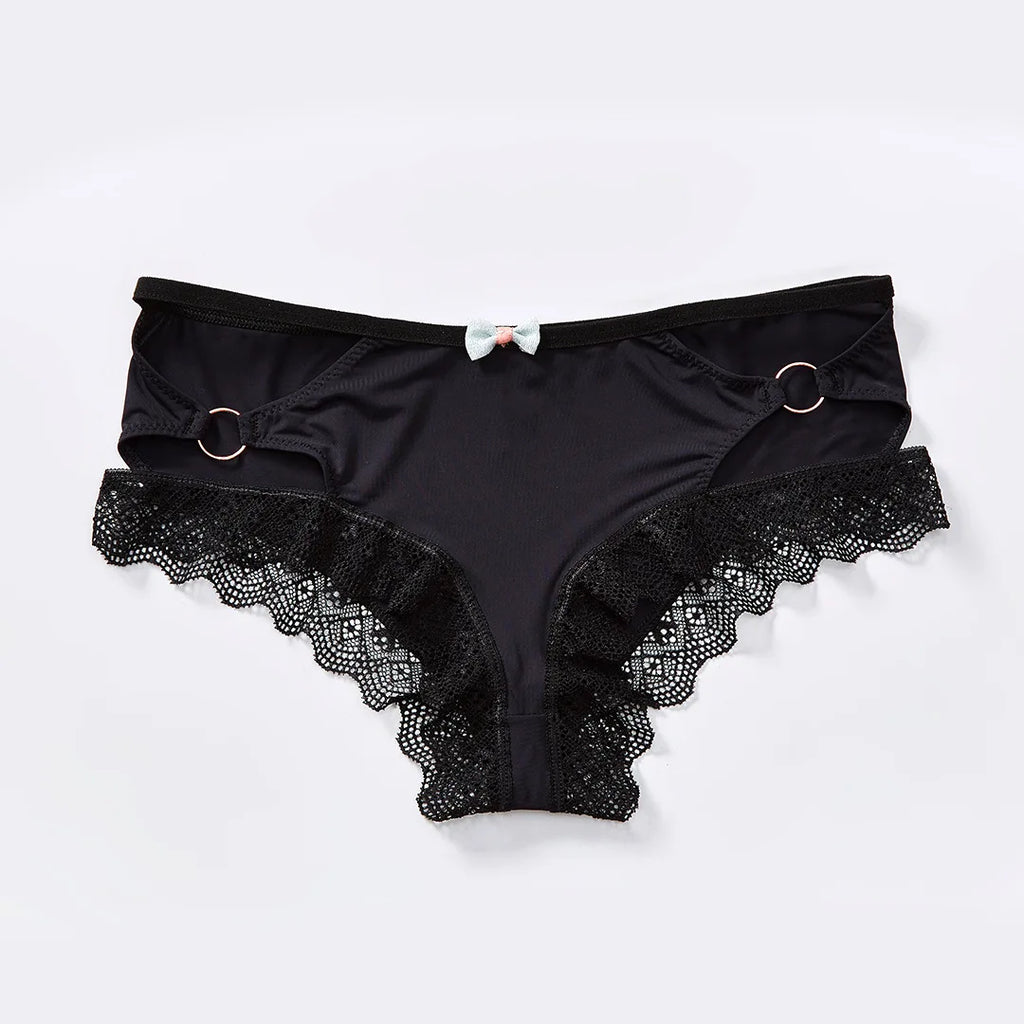 Sexy Lace Bow Thongs for Women Ruffle Edge Open Back G-String Seductive Intimate Lingerie for Nightwear