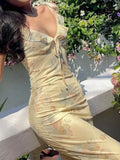 Summer Flower Printed Women's Sexy Low-cut Dress Sleeveless Backless Slim Sling Dresses 2026 Beach Vacation Lady Vestidos