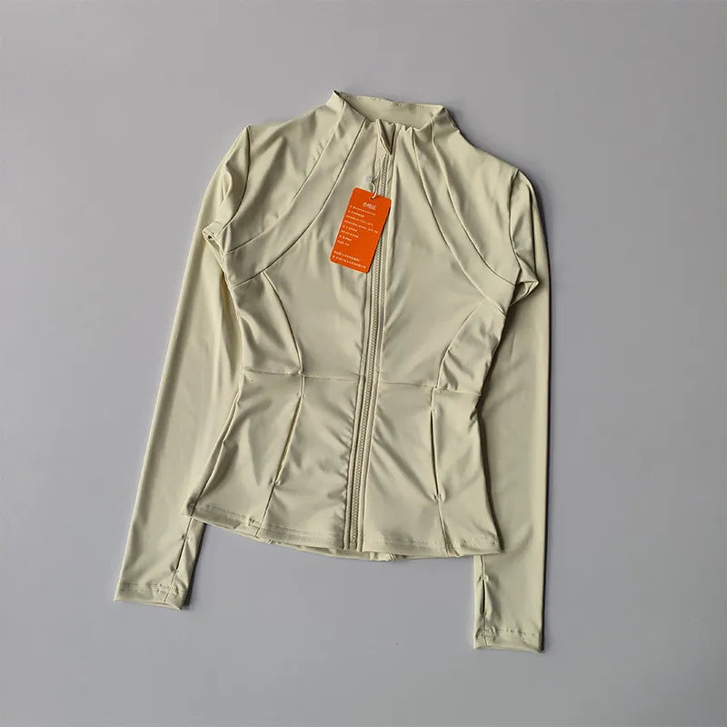 Outdoor Sports Long Sleeved Women Slim Yoga Clothes Quick Dry Zipper Cardigan Stand Up Collar Jacket Running Fitness Jacket Top