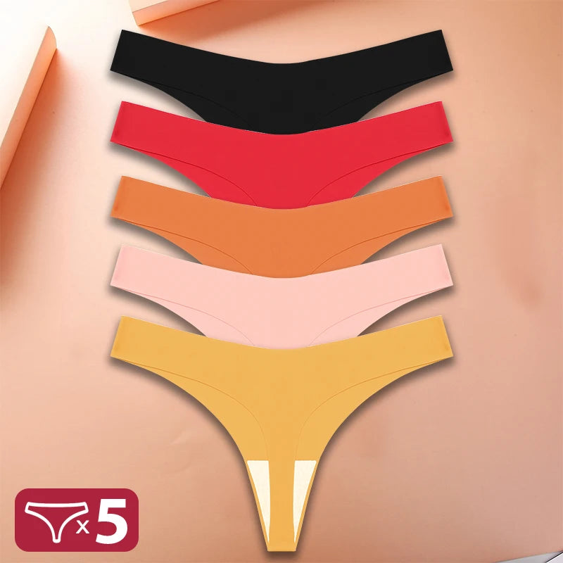 5Pcs/Set Sexy G-String Underwear Female T-back Intimates Lingerie Seamless Low Waist Underpants 10 Color Lady Bikini Panty XS-XL