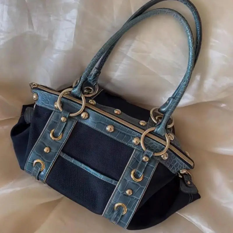 Hot Girl Retro High End Handbag Women Patchwork Large Capacity Shoulder Bag Ladies Y2k Aesthetics Harajuku Underarm Tote Bag New