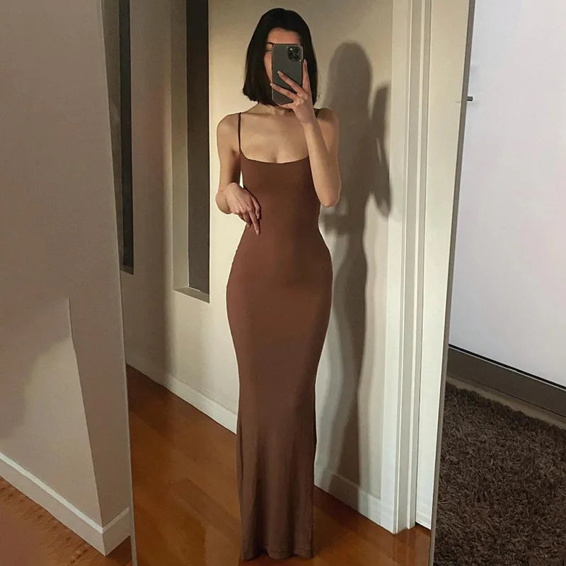 WUZIJING 2024 Satin Slip Sleeveless Backless Maxi Dress 2024 Y2K Summer Bodycon Elegant Sexy Outfits Ladies Birthday Party Club