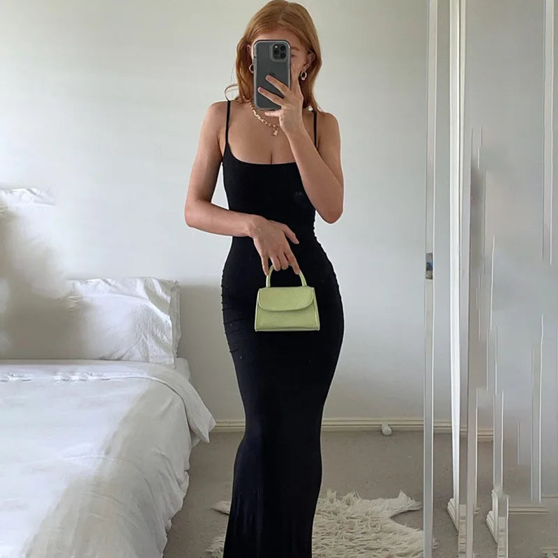 WUZIJING 2024 Satin Slip Sleeveless Backless Maxi Dress 2024 Y2K Summer Bodycon Elegant Sexy Outfits Ladies Birthday Party Club