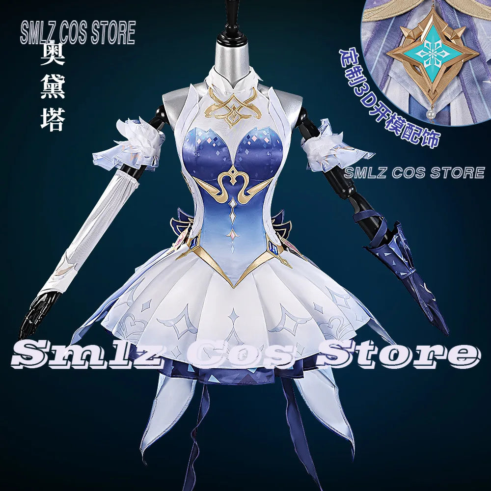 Genshin Impact Odette Cosplay Costume Women Sexy Play Outfit Dress Elegant Halloween Party Prop Wig