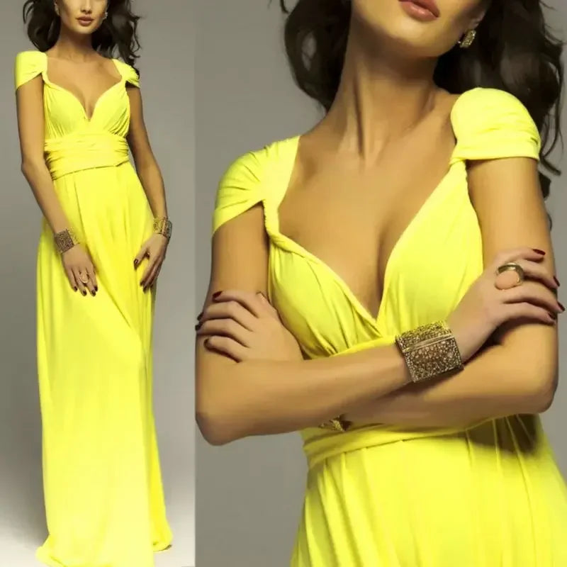 Fashion Multi-worn V-neck Vestidos De Fiesta Women Long Dress Sexy Strapped Lady Summer Maxi Dress