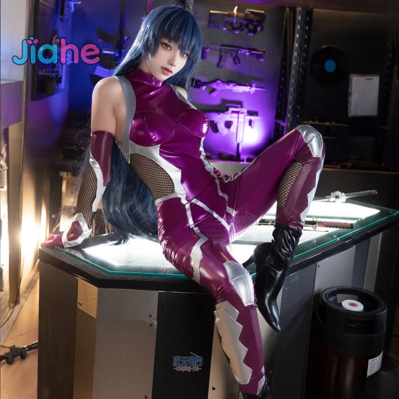 ZERO  Asagi Igawa Cosplay Costume Anime Igawa Asagi Purple leather jumpsuit gloves prop set Halloween party women sexy uniform