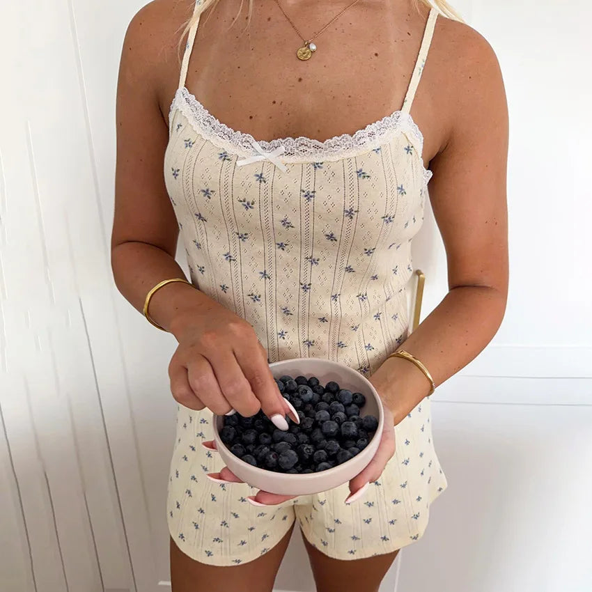 Chic 2026 Summer Sexy Shorts Sets Sleepwear Jacquard Printed Pajamas Thin Cool Suspender Shorts Two-piece Loungewear Y2K