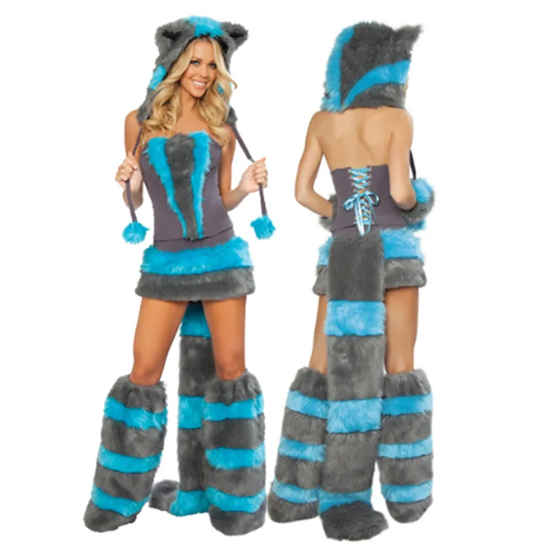 Sexy Christmas Ladies Costume Halloween Cosplay Big Tail Wolf Role Play Party Maid Seduction Santa Claus Gift Womens Uniform