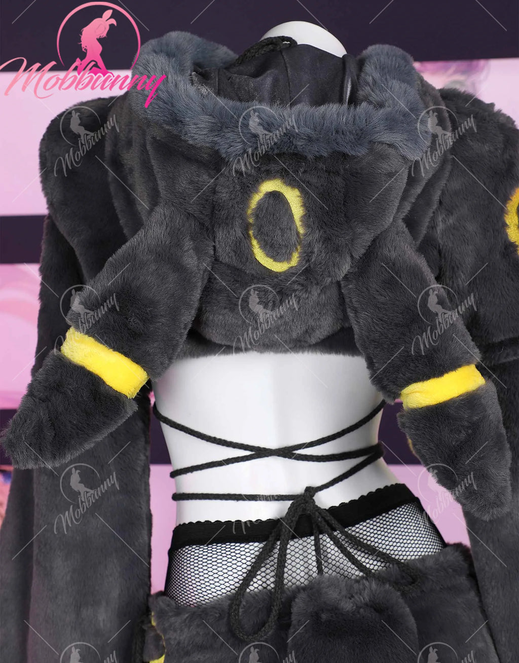 Mobbunny PM Derivative Furry Paw Women's Sexy Lingerie Kawaii Plush Homewear Paw Gloves Hoodie Top and Bra Panty with Stockings