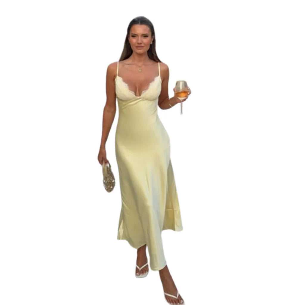 Women Elegant Satin Dresses Lady Sexy Backless Sleeveless Long Dress Solid Color 2026 Summer Female Party Evening Slim Dresses